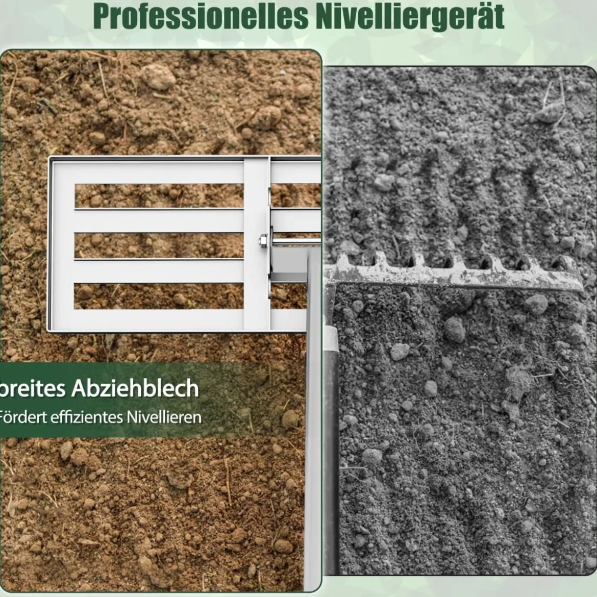 Metall Rasen Nivellierrechen mit Ergonomischem Griff für den Boden Rasenrechen 75 x 25 cm