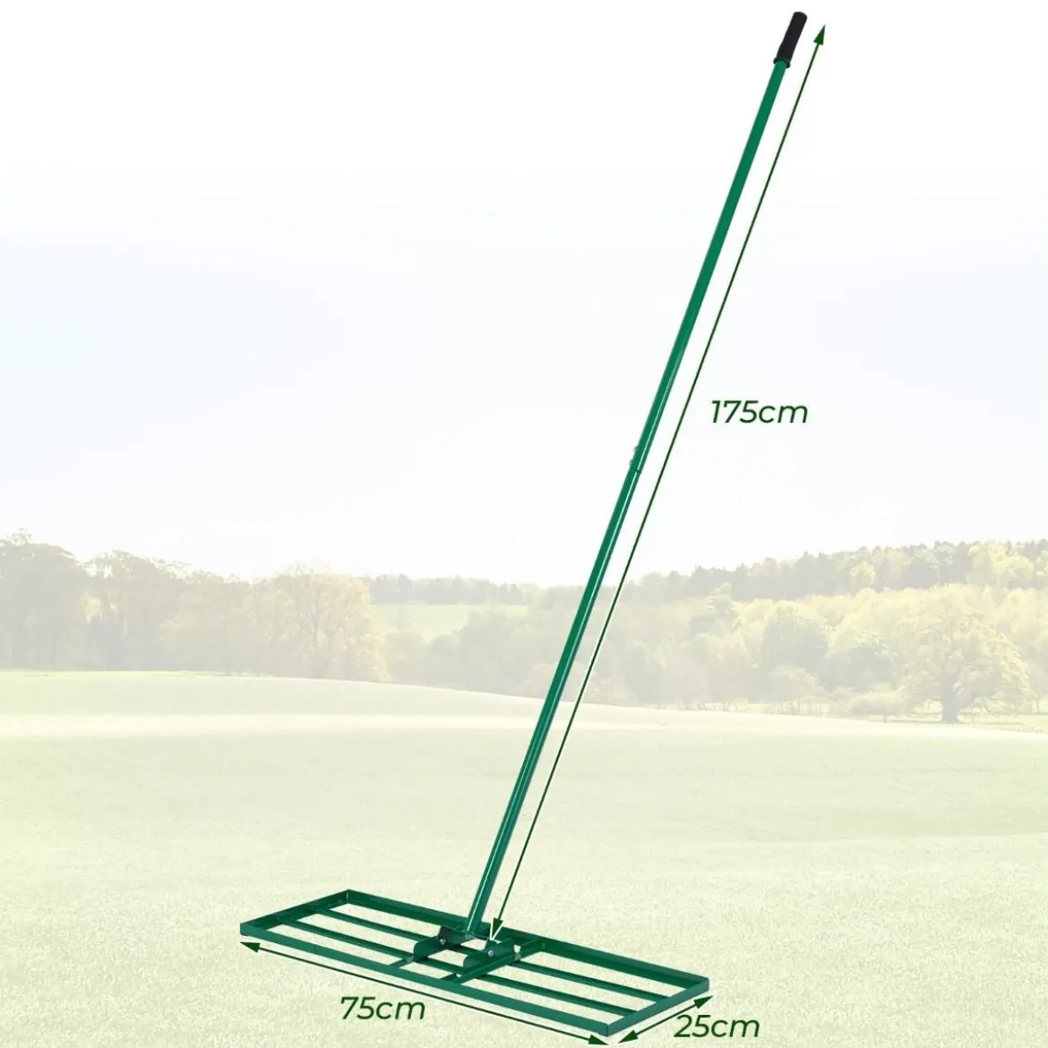 Metall Rasen Nivellierrechen mit Ergonomischem Griff für den Boden Rasenrechen 75 x 25 cm