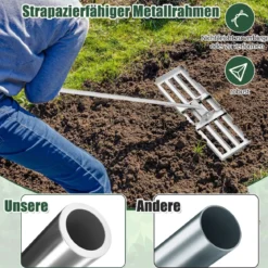 Metall Rasen Nivellierrechen mit Ergonomischem Griff für den Boden Rasenrechen 75 x 25 cm