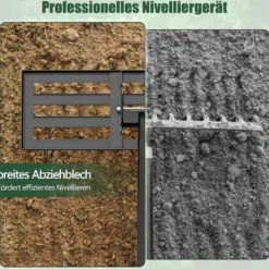 Metall Rasen Nivellierrechen mit Ergonomischem Griff für den Boden Rasenrechen 75 x 25 cm