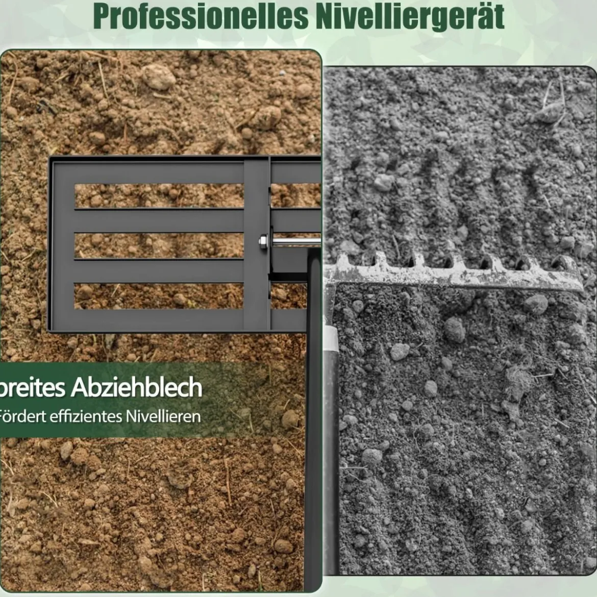 Metall Rasen Nivellierrechen mit Ergonomischem Griff für den Boden Rasenrechen 75 x 25 cm