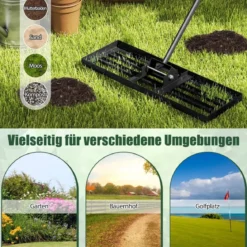 Metall Rasen Nivellierrechen mit Ergonomischem Griff für den Boden Rasenrechen 75 x 25 cm