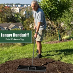 Metall Rasen Nivellierrechen mit Ergonomischem Griff für den Boden Rasenrechen 75 x 25 cm