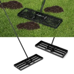 Metall Rasen Nivellierrechen mit Ergonomischem Griff für den Boden Rasenrechen 75 x 25 cm
