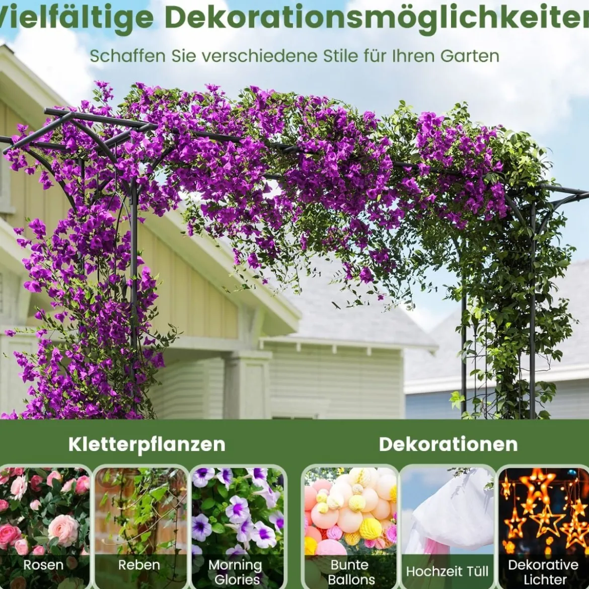 Metall Rosenbogen Gartenbogen für Kletterpflanzen Rankhilfe Garten Torbogen Schwarz