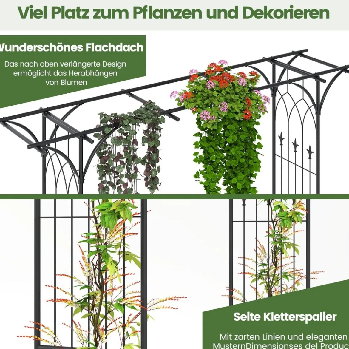 Metall Rosenbogen Gartenbogen für Kletterpflanzen Rankhilfe Garten Torbogen Schwarz