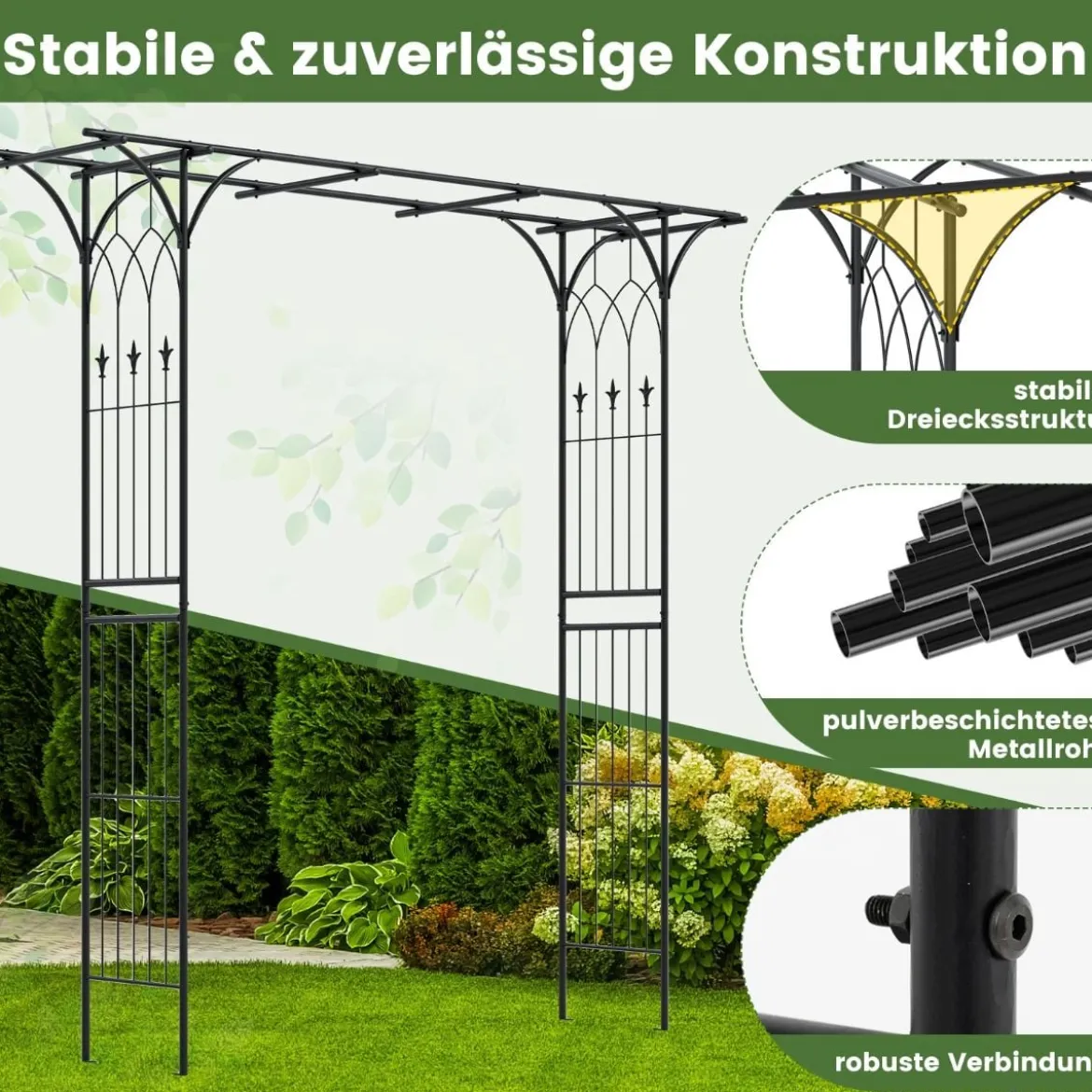 Metall Rosenbogen Gartenbogen für Kletterpflanzen Rankhilfe Garten Torbogen Schwarz