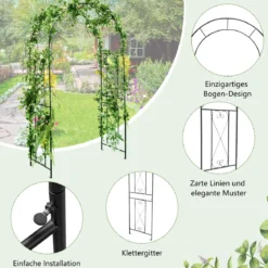 Metall Rosenbogen mit 4 Bodenpfählen Gartenbogen für Kletterpflanzen Rosengitter Schwarz