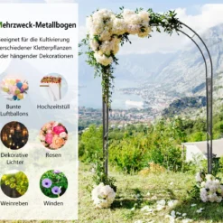 Metall Rosenbogen mit 4 Bodenpfählen Gartenbogen für Kletterpflanzen Rosengitter Schwarz