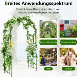 Metall Rosenbogen mit 4 Bodenpfählen Gartenbogen für Kletterpflanzen Rosengitter Schwarz