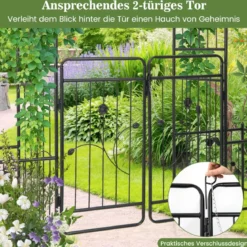 Metall Rosenbogen mit Tür & 2 Pflanzgefäßen Gartenbogen 202 x 50 x 220 cm Schwarz