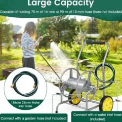Metall Schlauchwagen 70 m für 16 mm Schlauch Gartenschlauchwagen Schlauchtrommel Silber