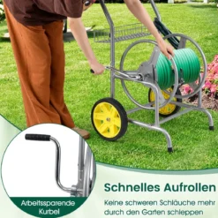 Metall Schlauchwagen 70 m für 16 mm Schlauch Gartenschlauchwagen Schlauchtrommel Silber