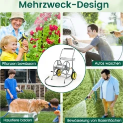 Metall Schlauchwagen 70 m für 16 mm Schlauch Gartenschlauchwagen Schlauchtrommel Silber