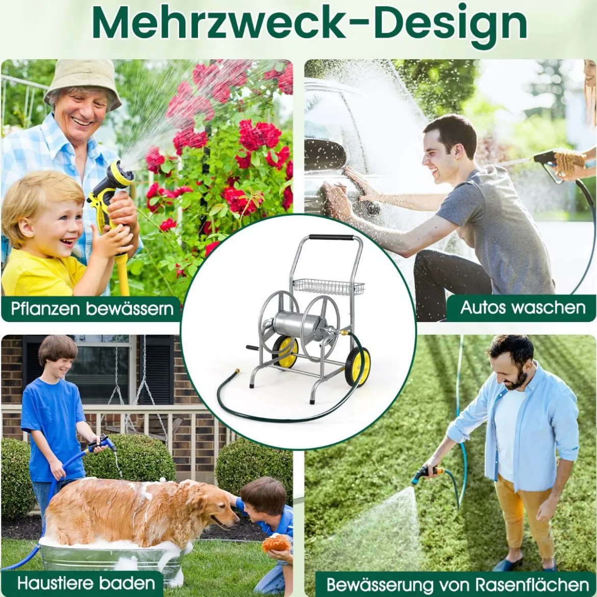 Metall Schlauchwagen 70 m für 16 mm Schlauch Gartenschlauchwagen Schlauchtrommel Silber