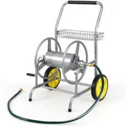 Metall Schlauchwagen 70 m für 16 mm Schlauch Gartenschlauchwagen Schlauchtrommel Silber
