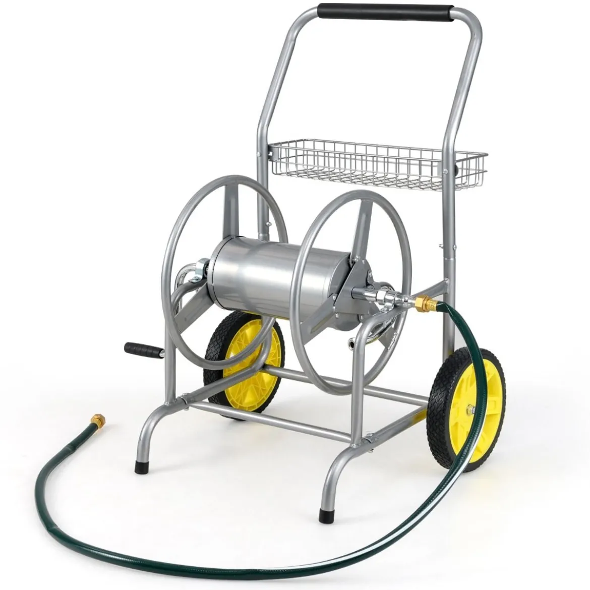 Metall Schlauchwagen 70 m für 16 mm Schlauch Gartenschlauchwagen Schlauchtrommel Silber