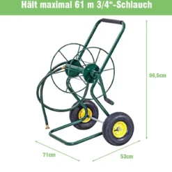 Metall Schlauchwagen mit 2 Luftreifen & Kurbel für 61M 3/4" Schlauch Gartenschlauchwagen Grün