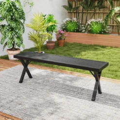 Metall 3-Sitzer Gartenbank ohne Rückenlehne Wetterfeste Sitzbank Balkonbank Parkbank
