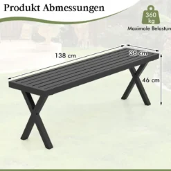 Metall 3-Sitzer Gartenbank ohne Rückenlehne Wetterfeste Sitzbank Balkonbank Parkbank