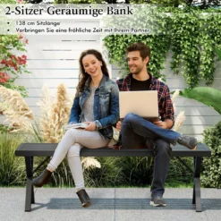 Metall 3-Sitzer Gartenbank ohne Rückenlehne Wetterfeste Sitzbank Balkonbank Parkbank
