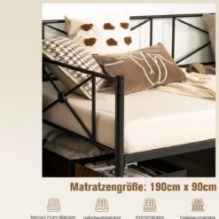 Metall-Tagesbettrahmen Modernes Schlafsofa Stahllatten-Stützmatratze Schwarz