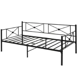 Metall-Tagesbettrahmen Modernes Schlafsofa Stahllatten-Stützmatratze Schwarz