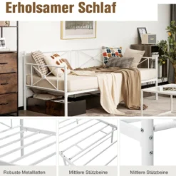 Metall-Tagesbettrahmen Modernes Schlafsofa Stahllatten-Stützmatratze Weiß