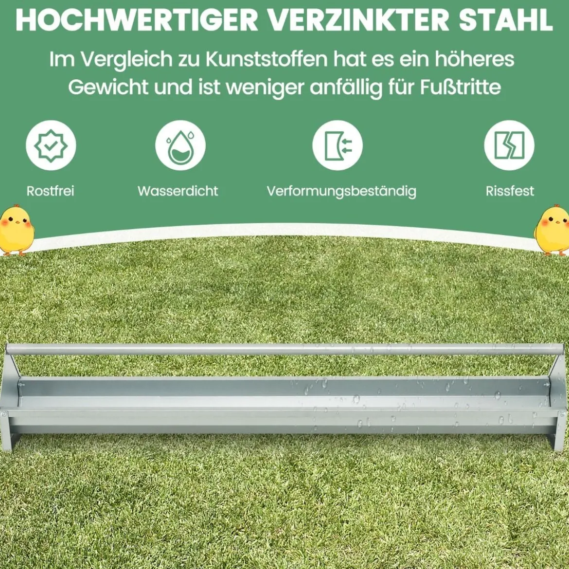 Metalltrog für Hühnerfutter Kornspender aus Verzinktem Metall mit Abflusslöchern & Drehbarem Griff