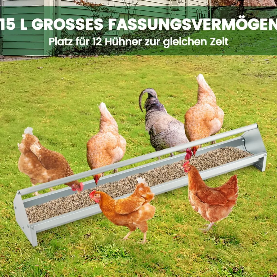 Metalltrog für Hühnerfutter Kornspender aus Verzinktem Metall mit Abflusslöchern & Drehbarem Griff