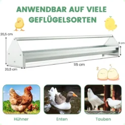 Metalltrog für Hühnerfutter Kornspender aus Verzinktem Metall mit Abflusslöchern & Drehbarem Griff