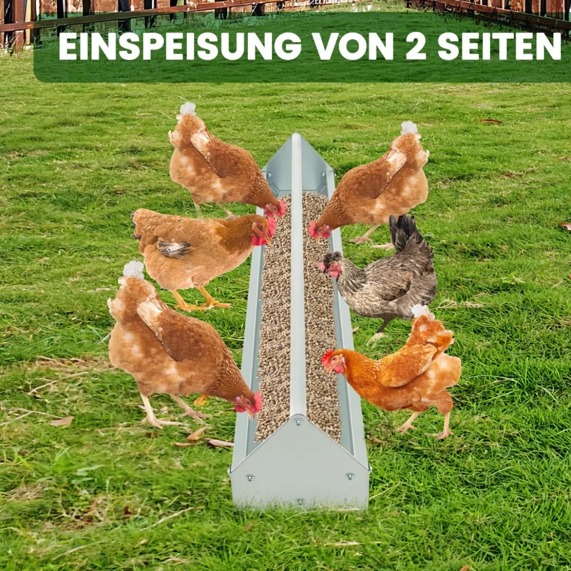Metalltrog für Hühnerfutter Kornspender aus Verzinktem Metall mit Abflusslöchern & Drehbarem Griff