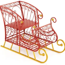 Metall-Weihnachtsmann-Schlittenkorb 2-stöckiger Geschenk-Aufbewahrungsschlitten festlicher dekorativer Schlittenwagen Rot