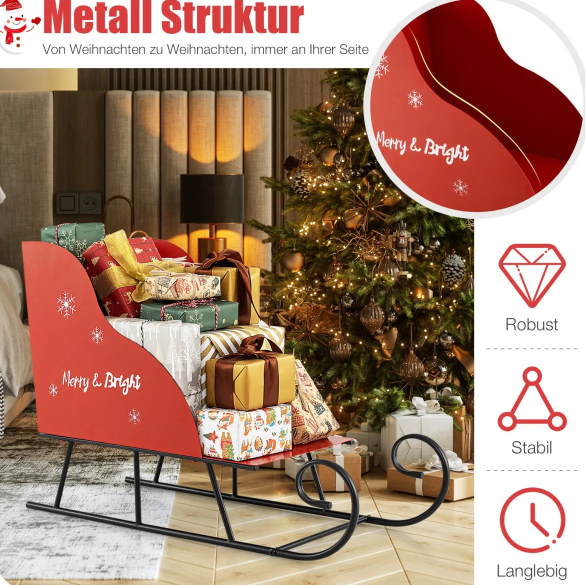 Metall-Weihnachtsmann-Schlittenkorb Weihnachtsmann-Geschenke-Aufbewahrungsschlitten Rot