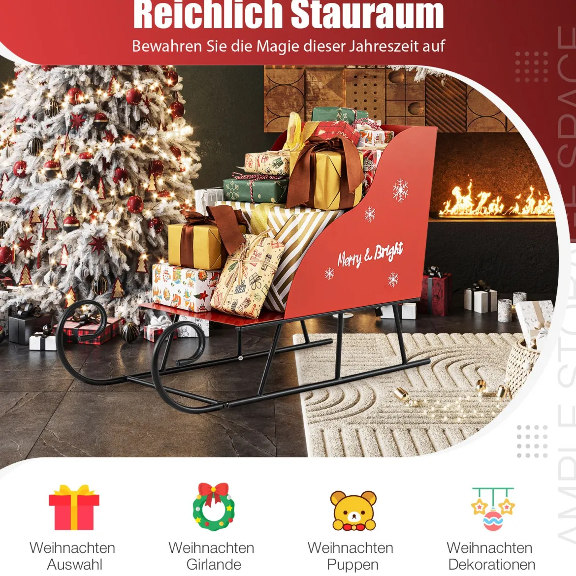 Metall-Weihnachtsmann-Schlittenkorb Weihnachtsmann-Geschenke-Aufbewahrungsschlitten Rot