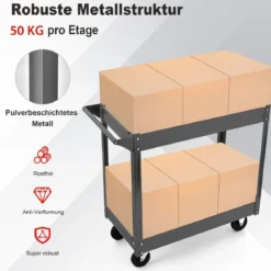 Metall Werkstatt-Rollwagen mit 2 Etagen & Handgriff Mehrzweckwagen Schwarz