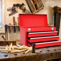 Metall Werkzeugkiste mit 3 Schubladen & Oberem Fach Werkzeugkasten 52 x 21 x 30 cm