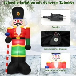 2,4 m hoher Aufblasbarer Weihnachts-Nussknacker-Soldat mit 3 LED-Leuchten und Süßigkeiten-Stab Bunt