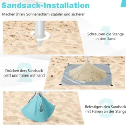 2 m Hoher Strandschirm mit Tisch & Sandsack Tragbarer Sonnenschirm Blau