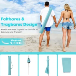 2 m Hoher Strandschirm mit Tisch & Sandsack Tragbarer Sonnenschirm Blau