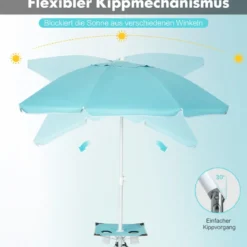 2 m Hoher Strandschirm mit Tisch & Sandsack Tragbarer Sonnenschirm Blau