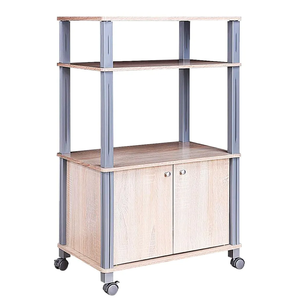 Mikrowellenregal Küchenregal Standregal mit Rollen Natur 60 x 40 x 98 cm