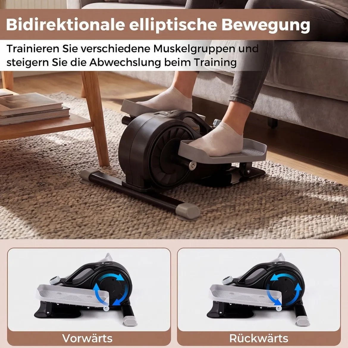 Mini Ellipsentrainer Elektrischer Crosstrainer mit LCD-Display Griff & Rutschfesten Pedalen Weiß