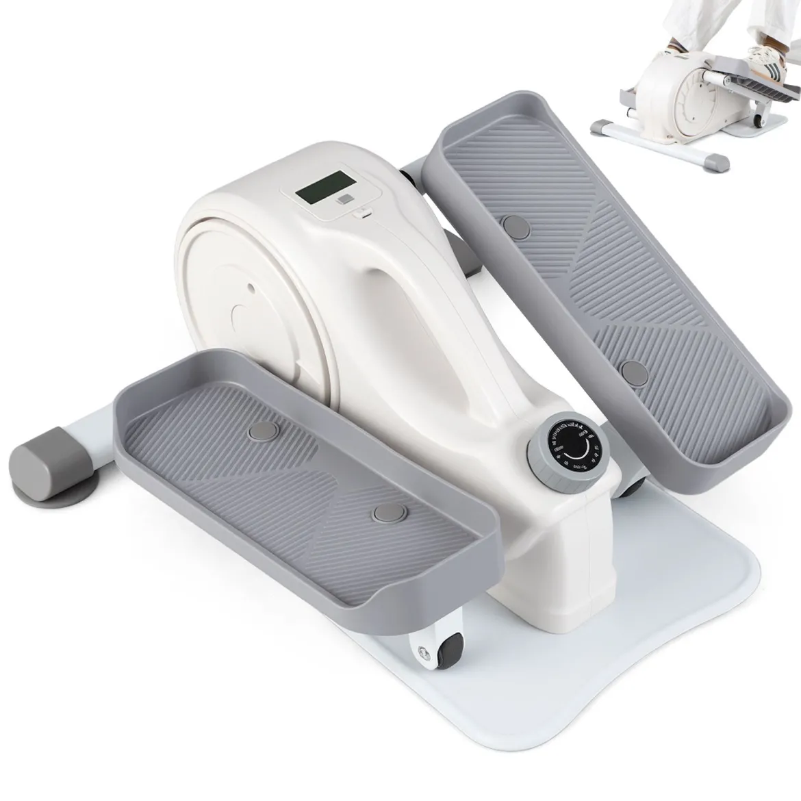Mini Ellipsentrainer Elektrischer Crosstrainer mit LCD-Display Griff & Rutschfesten Pedalen Weiß