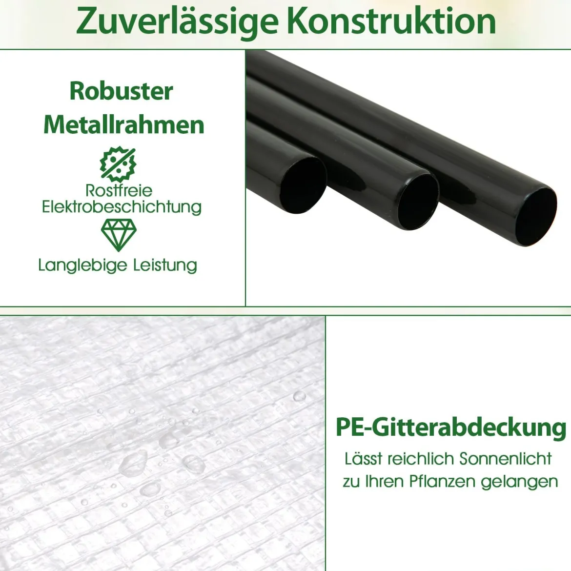 Mini-Gewächshaus mit 5 Ebenen Regalen & PE-Abdeckung & Aufrollbarem Reißverschlusstür Weiß
