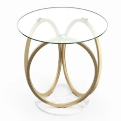 Minimalistischer Glastisch mit Geometrischem Goldfarbenem Metallringgestell Moderner Couchtisch