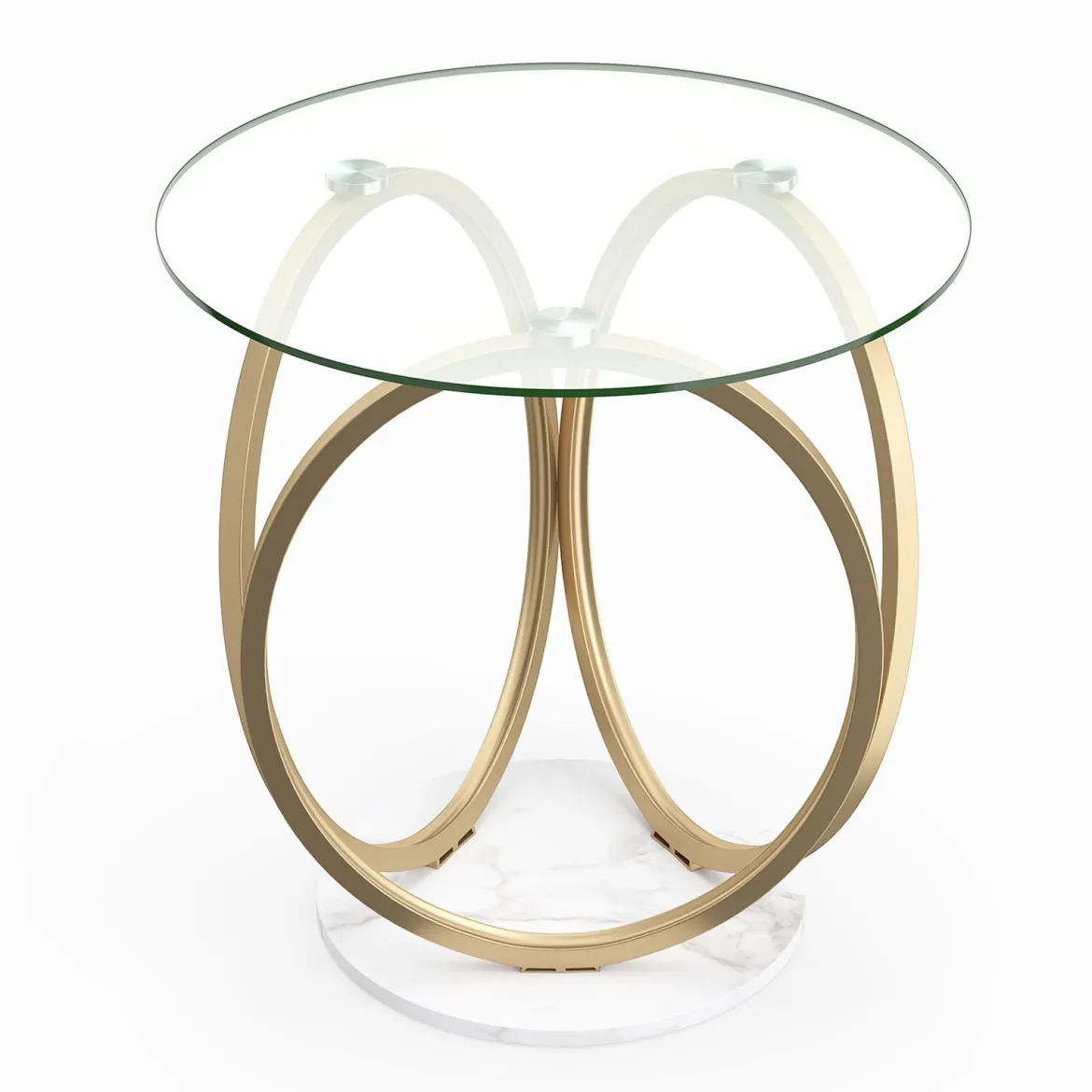 Minimalistischer Glastisch mit Geometrischem Goldfarbenem Metallringgestell Moderner Couchtisch