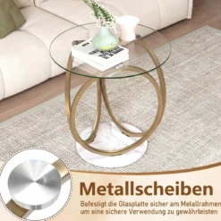 Minimalistischer Glastisch mit Geometrischem Goldfarbenem Metallringgestell Moderner Couchtisch
