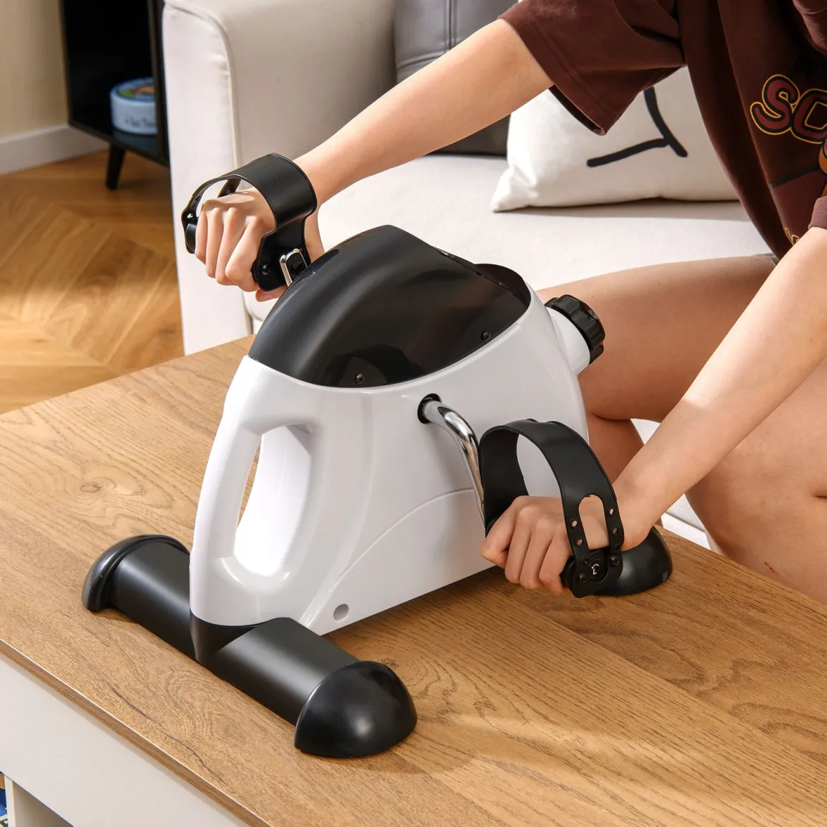 Mini Pedaltrainer mit LCD-Bildschirmanzeige Tragbares Heimtrainer für Arm- & Beintraining Weiß