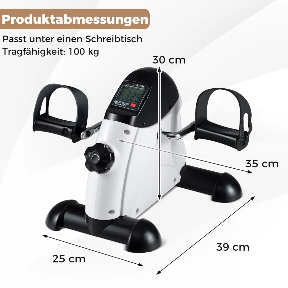 Mini Pedaltrainer mit LCD-Bildschirmanzeige Tragbares Heimtrainer für Arm- & Beintraining Weiß